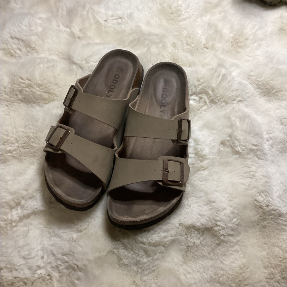 Amazon Women's Taupe Double-Buckle Slide Sandals